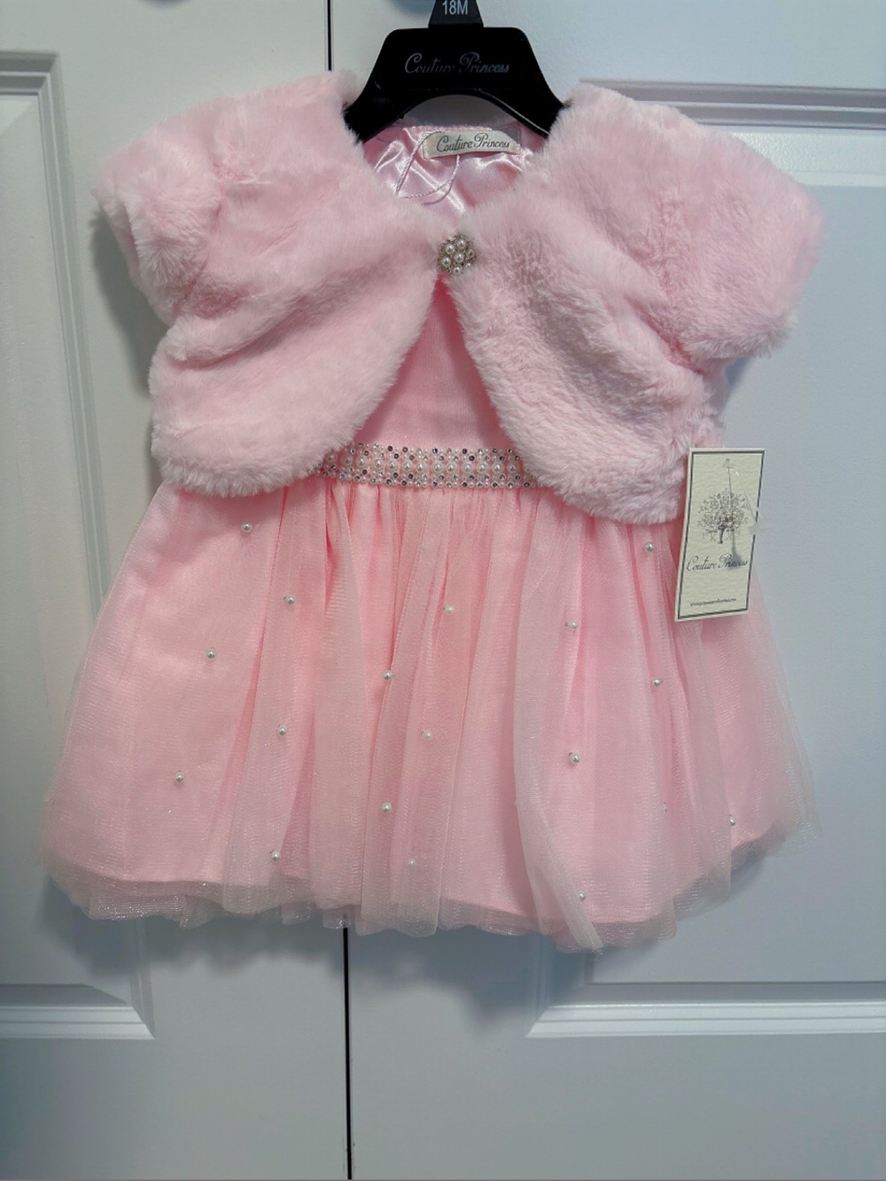 Calvin Princess Pink Tulle Dress with Faux Fur Bolero